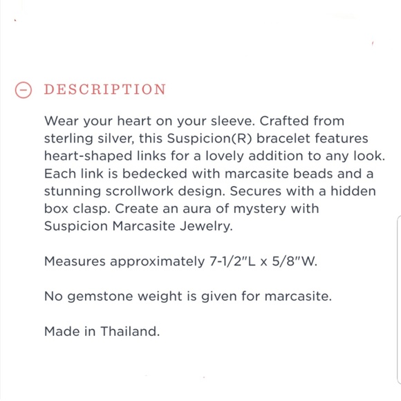 Suspicion Sterling Marcasite Pave Heart Bracelet - Picture 8 of 8